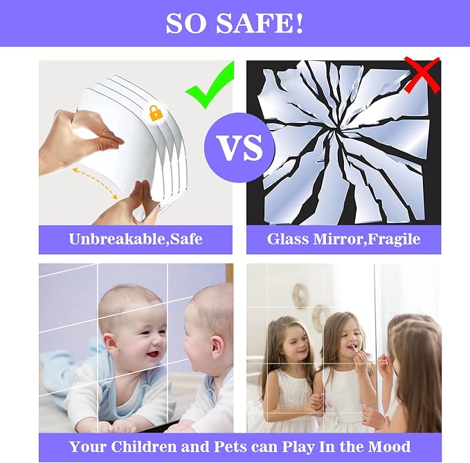 6PCS 8''x6'' Self Adhesive Acrylic Mirror Tiles Non Glass Mirror Paper - Image 5