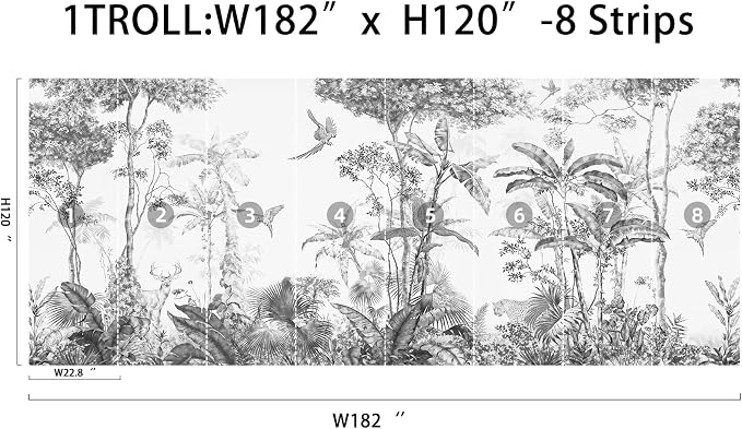 Vintage Tropical Botanical Peel and Stick Wall Mural, Canvas Wallpaper | Large Removable Woodland Mural for Living Room Bedroom Office Home Decor and Accent Walls in Multiple Standard Sizes - Image 7