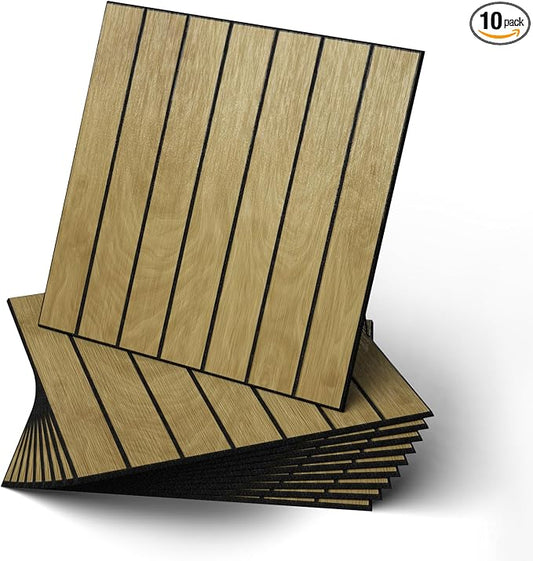 WADILE Peel and Stick Wood Slat Wall Panels 12x12in PVC 10 Pack | Decorative wall panels, self adhesive, living room, bedroom, accent wall, not real wood by WADILE