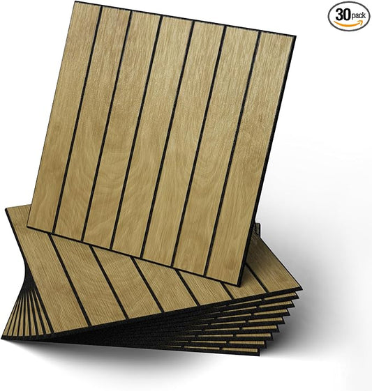 WADILE Peel and Stick Wood Slat Wall Panels 12x12in PVC 30 Pack | Decorative wall panels, self adhesive, living room, bedroom, accent wall, not real wood by WADILE