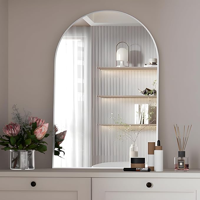 Arched Wall Mirror for Bathroom, 20"x30" Arched Mirror Wall Mounted Mirror with Metal Frame, Sliver Vanity Mirror Decor for Mantle, Bedroom, Entryway, Living Room by NEUWEABY