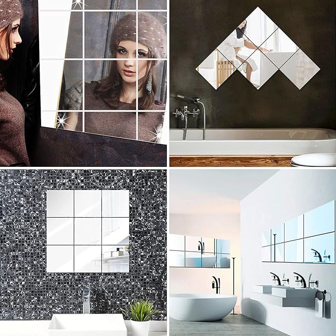 Fantasyon 10 Pieces Flexible Mirror Sheets, Self Adhesive Decorative Plastic Mirror Tiles Non-Glass Mirror Stickers for School Educational and Home Wall Decor(10x10 Inch) - Image 6