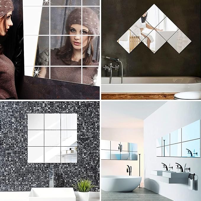 Fantasyon 10 Pieces Flexible Mirror Sheets, Self Adhesive Decorative Plastic Mirror Tiles Non-Glass Mirror Stickers for School Educational and Home Wall Decor(12x12 Inch) - Image 6