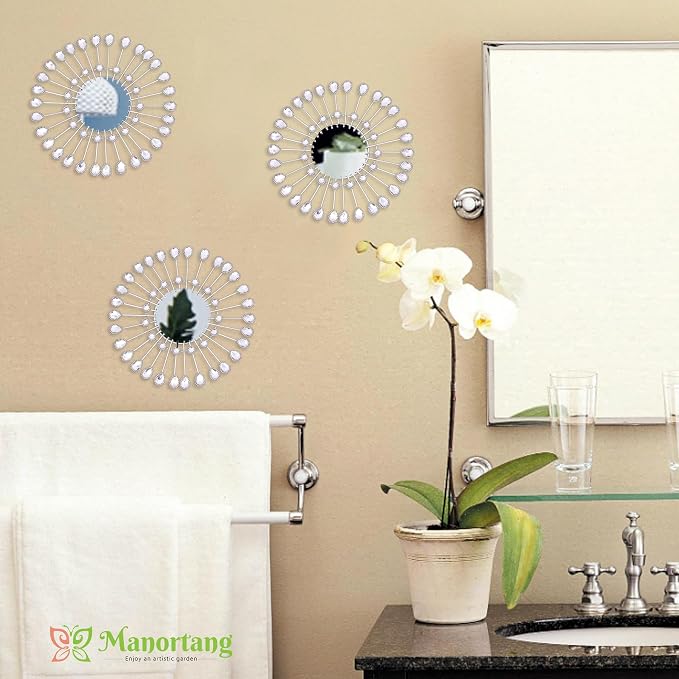 Silver Mirrors 3 Pce, 9 inchSunburst Indoor Mirror Hanging Wall Decorate - Image 8