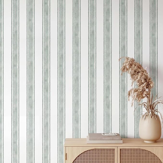 Affrolling Striped Peel and Stick Wallpaper 15.75"x118.11",Green | Watercolor Self Adhesive Contact Paper, Removable for Bedroom Cabinet Furniture, Cute Decor for Nursery Craft Room DIY by Affrolling