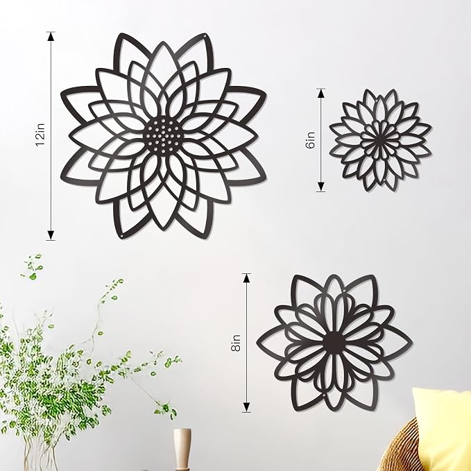 Zzbakress 3 Pcs Metal Flowers Wall Art Bathroom Wall Decor(Black Concise) | Farmhouse Flower Bathroom Decor Wall Decorations For Bathroom, Living Room, Office, Kitchen, Hallway And Outdoor - Image 3