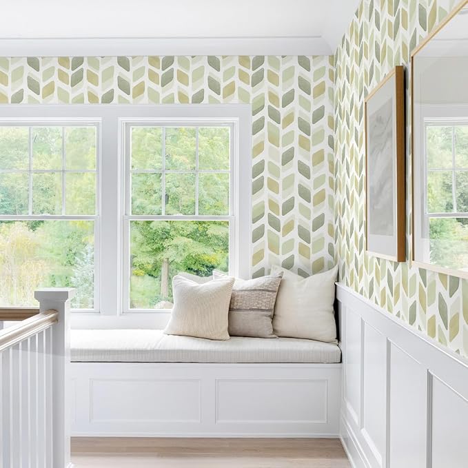 Boho Peel and Stick Wallpaper Checkered Contact Paper 17.3"x78.7" Neutral Geometric Wall Paper Modern Self Adhesive Removable Wallpaper for Bathroom Kitchen Cabinets Waterproof(Green/Yellow) - Image 4