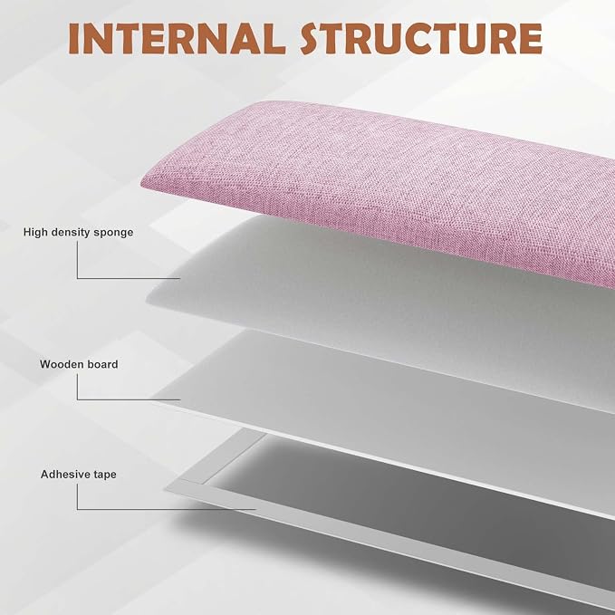 IFNOW Wall Mounted Headboard, Peel and Stick Panels, Light Pink, Queen | 3D Soundproof Acoustic Padding, Reusable and Removable, Tufted fabric Bed Headboard, for bedroom (9 Panels, 10" x 24") - Image 4