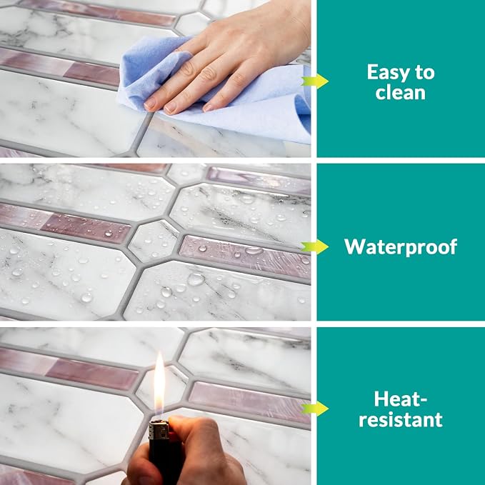 Joysticky 10-Sheet Peel and Stick Backsplash, 12" * 12" Crystal Texture Stick on Tiles Backsplash for Kitchen & Bathroom，Thicker Design Peel and Stick Wall Tiles（Stone-Patterned） - Image 5