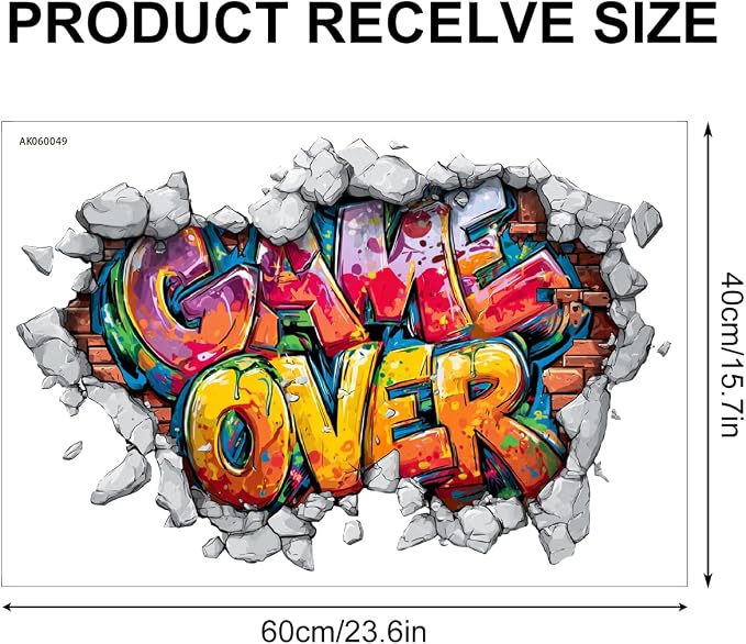 Game Over Wall Decals Stickers, Graffiti Letter Wall Art Peel and Stick, Removable Vinyl Wall Decor for Bedroom, Living Room, Office, Home Decoration - Image 2