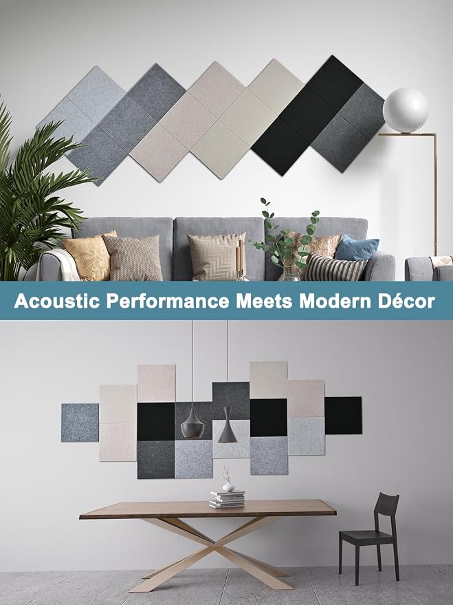 AKUMAX 24 Pack Sound Proof Foam Panles-Self-Adhesive Soundproof Wall Panels,Acoustic Foam Panels Soundproofing Noise Cancelling Wedge Panels for Home Office Recoding Studio Gray Marble 12"*12" - Image 6