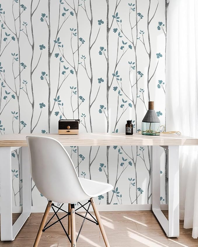 Timeet Peel and Stick Wallpaper White and Blue Floral Wallpaper Boho Leaf Contact Paper Self Adhesive Removable Wall Paper for Bedroom Bathroom Cabinet Wall Decoration 16"x78.7" - Image 6