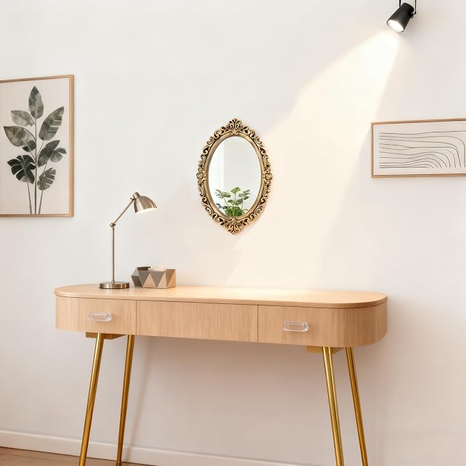 12x8.5 inch Vintage Oval Wall Mirror with Plastic Bronze Frame - Image 2