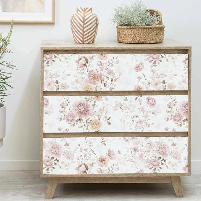 Pink Floral Peel and Stick Wallpaper Rose for Bedroom 17in×118in | Vintage Floral Contact Paper Pink Flower Removable Wallpaper Self Adhesive Waterproof for Bathroom Cabinets Nursery Vinyl - Image 5