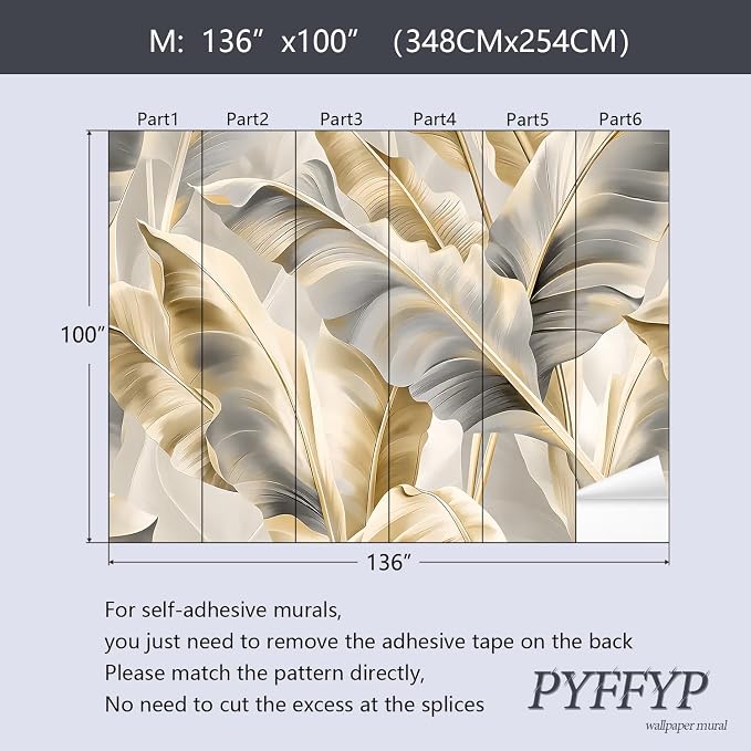 PYFFYP-Golden Banana Leaf Peel and Stick Wallpaper murals for Bedroom - Image 6
