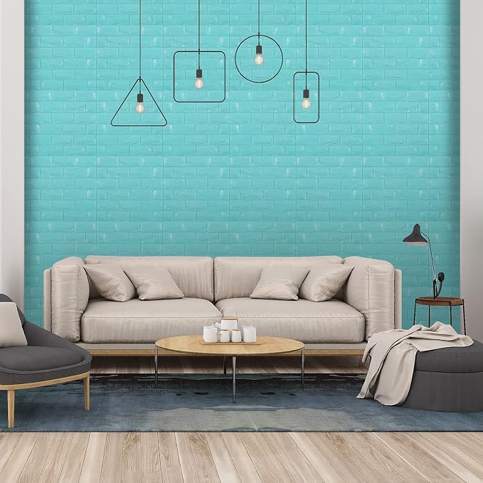 11PCS 3D Wall Panels Peel and Stick Faux Brick Wallpaper Blue Self Adhesive Foam Brick Paneling Faux Stone Wall Panels (11PCS, Blue) - Image 2