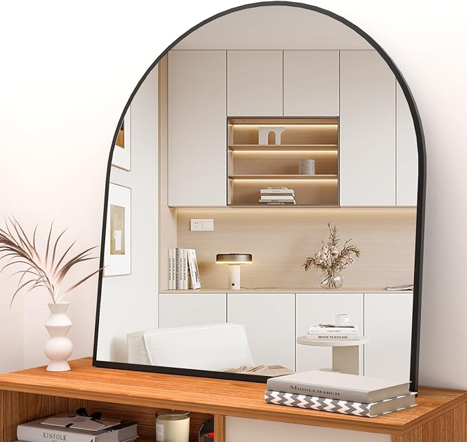 Wall Mounted Mirror, Arched Wall Mirror for Bathroom, 33.5"x29.5" Arch Bathroom Mirror with Metal Frame, Black Vanity Mirror Decor for Mantle, Bedroom, Entryway - Image 7