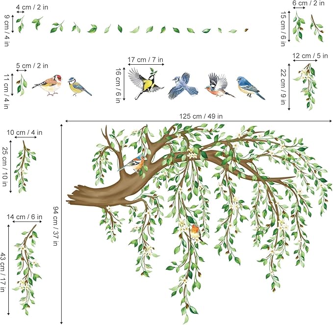 decalmile Tree Branch Hanging Vine Green Leaf Wall Decals Stickers (XL) - Image 5