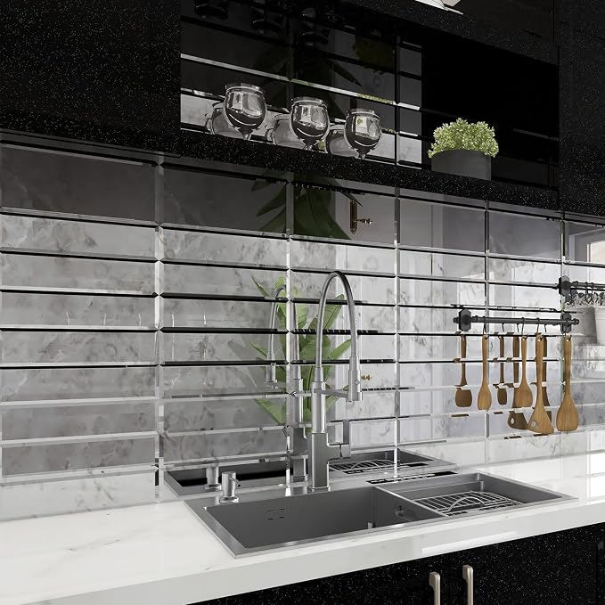 Lovdeco Light Antique Mirror Tile, Beveled Subway Mirror Backsplash 3x12 Inch for Kitchen Bathroom Wall (20 Pcs, 5 SQ.FT.) - Image 2