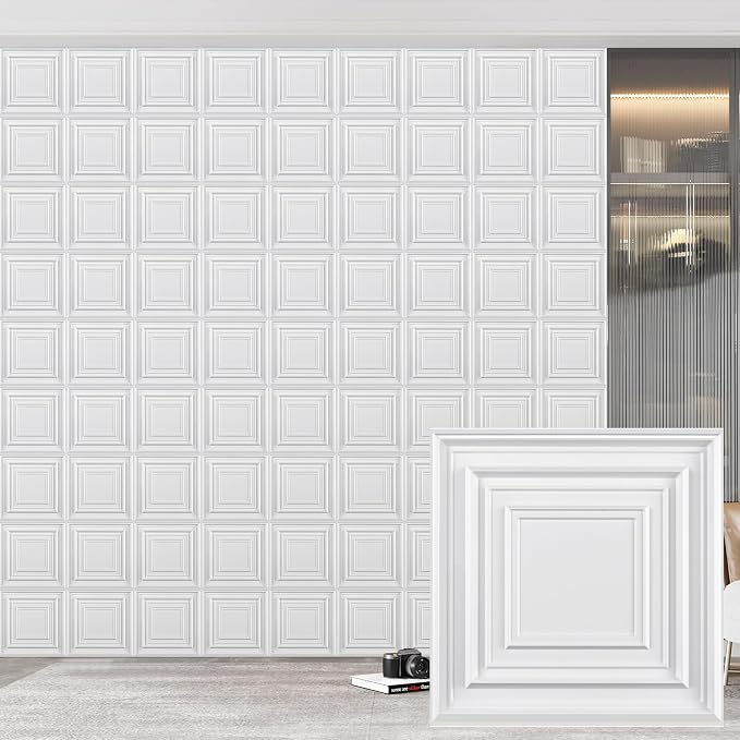 Heikki 30 Pack 3D Wall Panel for Interior Wall Décor, PVC Flower Textured Wall Panels for Living Room Bedroom Hotel Office, 11.8"x11.8", Double-Sided Tape (White-HZX) by YourBestChoices