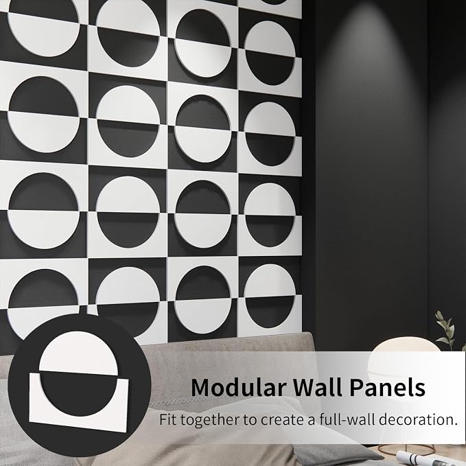 12PCS PVC Modular Decorative Fretwork Wall Panels for Living Room Lobby Bedroom, Half Circle-White Matte White Finish - Image 3