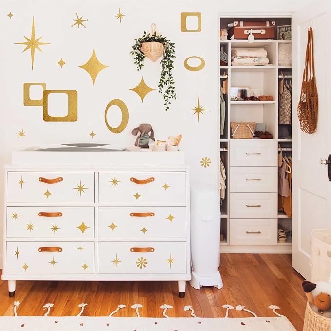 Star Wall Decals Retro Star Wall Decal Ovals and Squares Walls Decals Geometric Walls Stickers Vinyl Decal Removable Peel and Stick Murals Stickers for Bedroom Living Room Office Decor | Celestial decor, star decal for walls, wall sticker, golden remov... - Image 5
