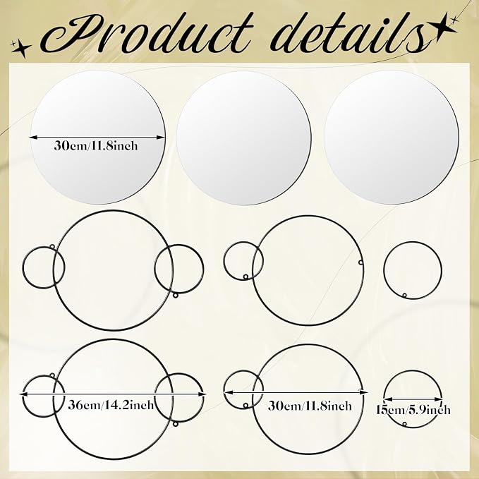 Hicarer 9 Pcs Split Decorative Wall Mirror Modern Black Wall Decor DIY Metal Wall Mirrors for Living Room Decor Circle Plates Overlapping Decorations Wall Decor Set for Hallway Entryway - Image 3