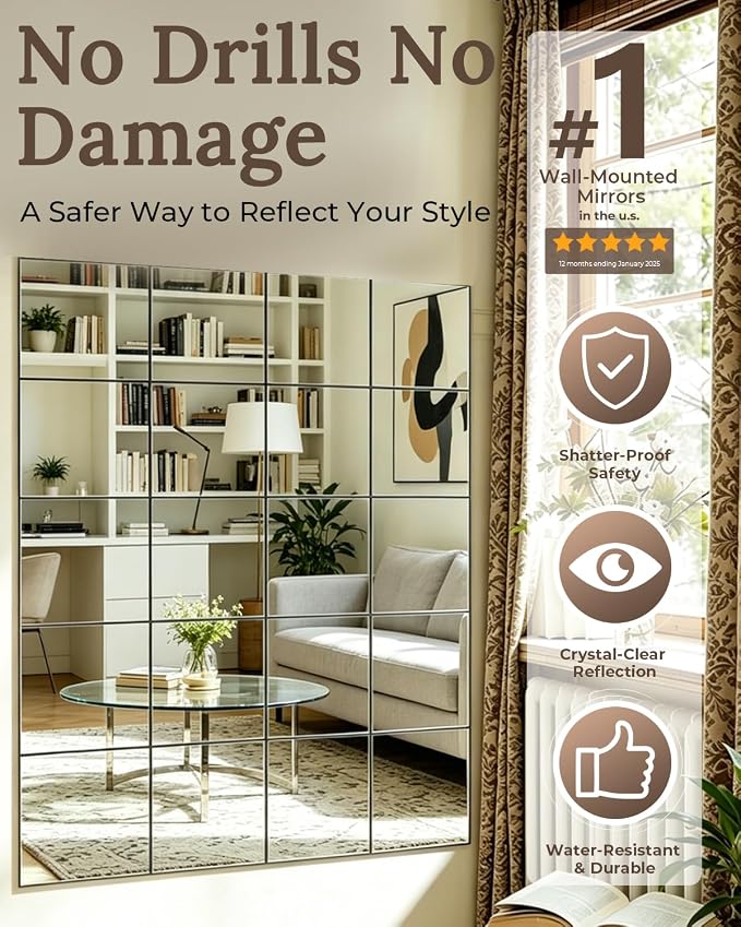 20 Pack Peel and Stick Mirror Tiles, 8x8 Inch Shatterproof Flexible Stick on Mirrors for Wall Self-Adhesive Sticker for Bedroom, Door, Bathroom, and Dance Studio Installation - Image 3