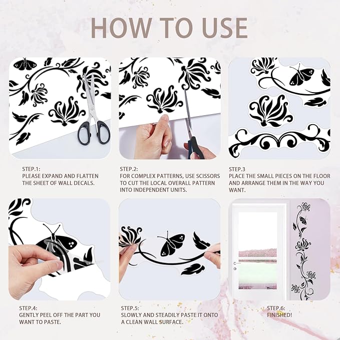 PLIGREAT Black Flowers Vines Wall Stickers, Butterfly Wall Decals, Removable Vinyl Walls Sticker for Nursery Bedroom Living Room Walls Decorations Home Indoor Art Decor Window Decor (Pack of 3) - Image 5