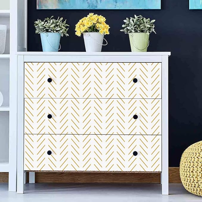 Erfoni Yellow White Peel and Stick Wallpaper Modern Herringbone Wallpaper | 17.7in x 393.7in Geometric Removable Contact Paper Bathroom Peel and Stick Self Adhesive Cabinets Wallpaper Waterproof - Image 3