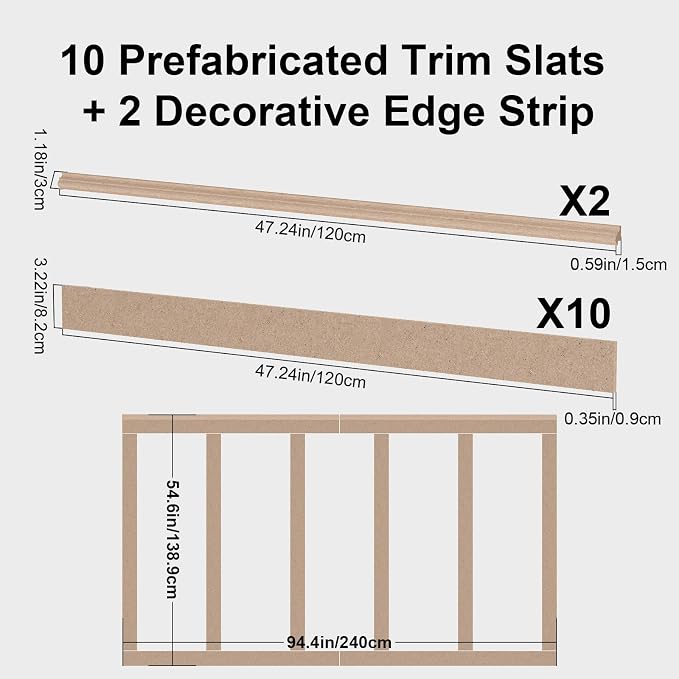 Premade Board and Batten Wainscoting Kit, Paintable MDF Accent Wall Panels with Molding Trim, DIY Wall Paneling Kit for Bedroom, Living Room, Hallway, Entryway, Covers 94.5 x 54 in(35.4 Sq.Ft) - Image 6