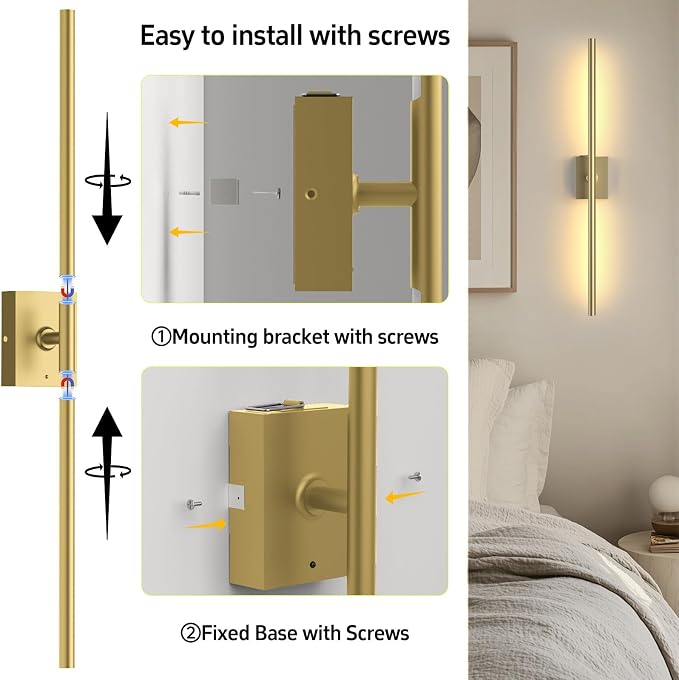 iThird Battery Operated Wall Sconces Set of 2, 10000mAh, Gold | remote control and 360° rotation, for picture display TV wall mirror bedroom or living room home decor - Image 5