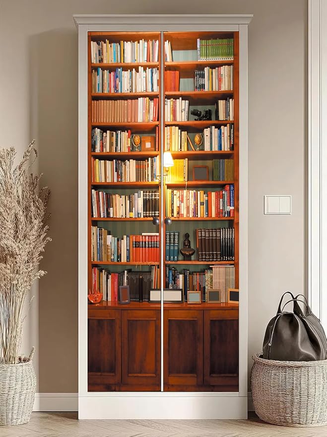 artfanke 3D Retro Bookcase Door Sticker Peel and Stick 30.3"x78.7"- Self-Adhesive Bookshelf Door Murals Wallpaper - PVC Wall Decal for Bedroom Decor(2 Sheets/Set) - Image 3