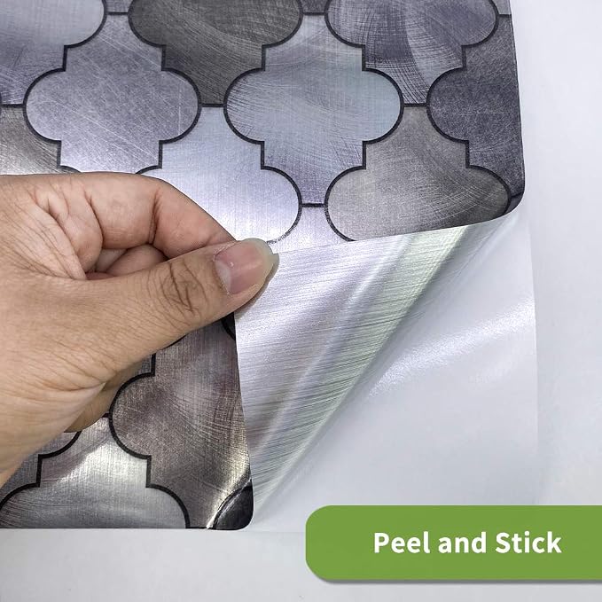 Alwayspon 25 Pcs Brushed Silver Self-Adhesive Tile Transfer, Peel and Stick Tile Decal, Water-Proof Backsplash Wall Tile Sticker for Kitchen Bathroom Decor, Lantern Mosaic, 4x4inch - Image 4