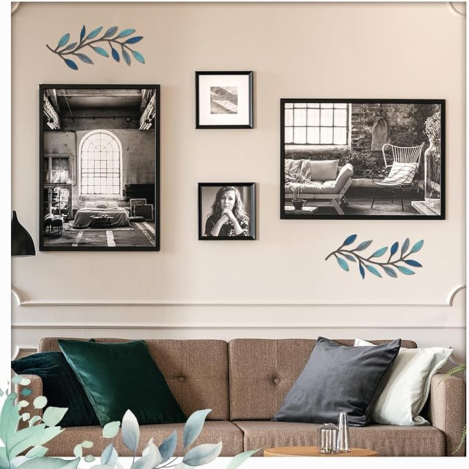 Zhengmy 2 Pcs Metal Leaf Wall Art Vine Branch Decor,Vintage Blue | Olive Branch Metal Decor for Living Room Hallway, Symmetrical Leaf Pair for Doorway Entryway, Lightweight Hanging Art Design - Image 6