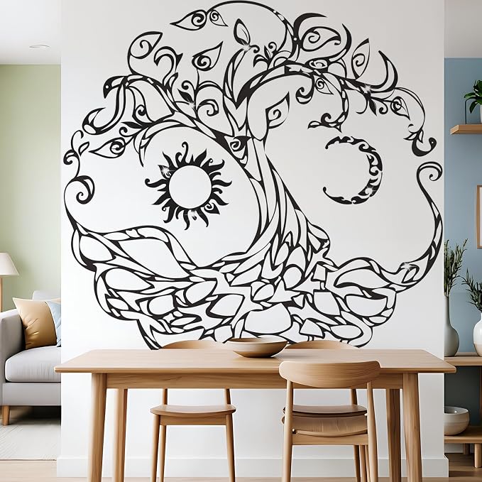 Life of Tree Wall Decals, Sun Moon Removable Decor for Bedroom Living Room | Peel and Stick Boho Spiritual Wall Sticker - Removable Vinyl Mandala Art Mural for Yoga Studio, Meditation Room - Image 5