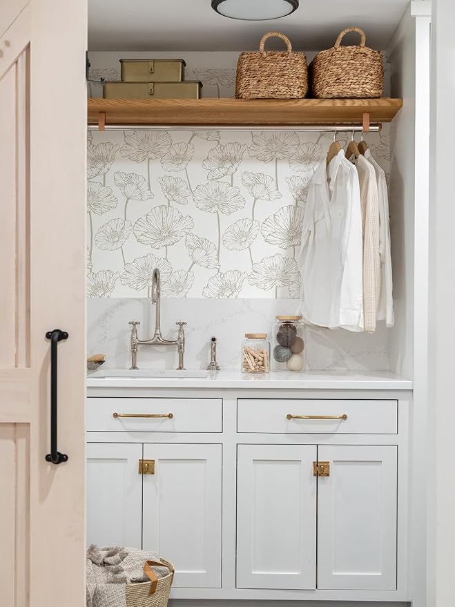 Orainege Modern Peel and Stick Wallpaper Beige and White Floral Wallpaper | 17.3inx118.1in Self Adhesive Contact Paper Decorative Wallpapers for Bedroom Bathroom Cabinets Decor Vinyl Removable - Image 4