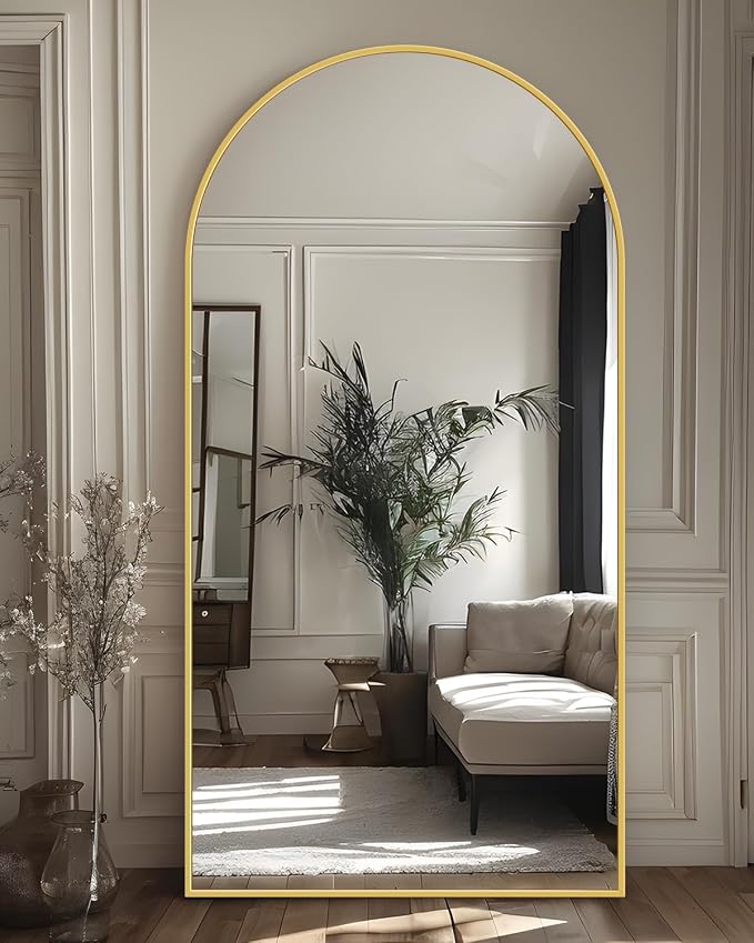 Antok Full Length Mirror, 76"x34" Floor Mirror with Stand, Gold, Arched - Image 8