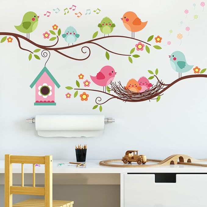 Cute Singing Robin Bird on Tree Branch Flower Wall Decal Sticker 23x43Inch | Removable Peel Stick Art Murals for Baby Kids Bedroom Classroom Nursery Decor - Image 3