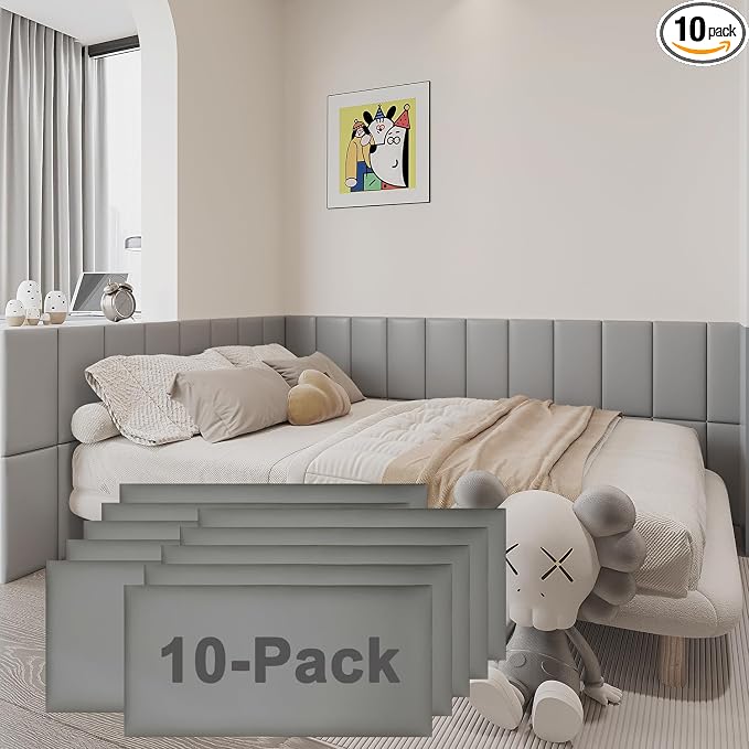 YU LI 3DH 3D Anti-Collision Wall Padding for Kids Self-Adhesive 10PCS Grey headboard Panels for Wall Peel and Stick headboard by YULI3DH