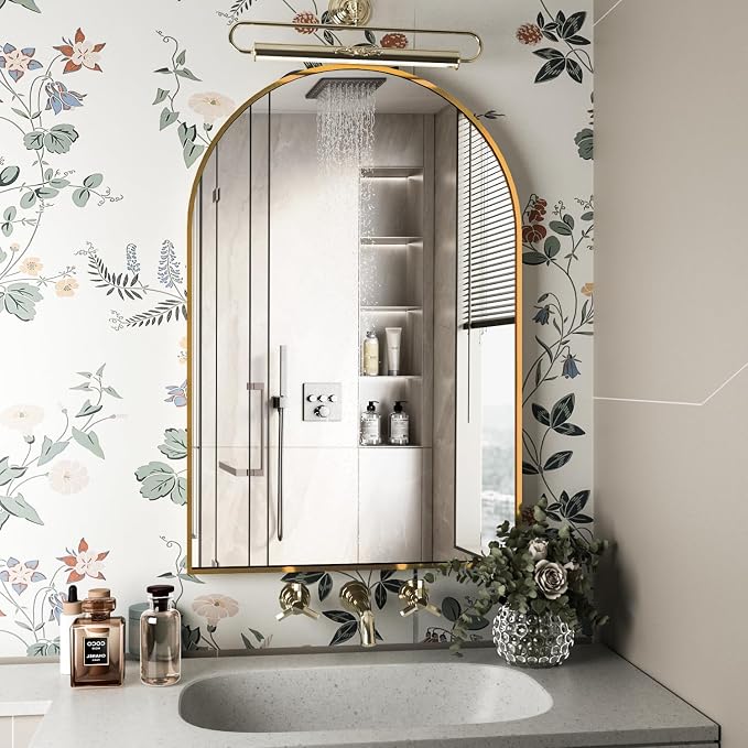 Wall Mounted Mirror, Arched Wall Mirror for Bathroom, 2 Pieces 24"x36" Arch Bathroom Mirror with Metal Frame, Gold Vanity Mirror Decor for Mantle, Bedroom, Entryway, Living Room - Image 5