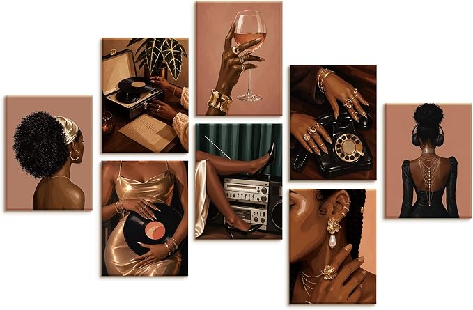 VIYYIEA Acoustic Art Wall Panel, Black Girls Sound Absorbing Panels | 48×32 in African American SoundProof Absorbing Panel for Bedroom Dressing Room,8pcs Music Record Acoustical Home Decor by VIYYIEAART