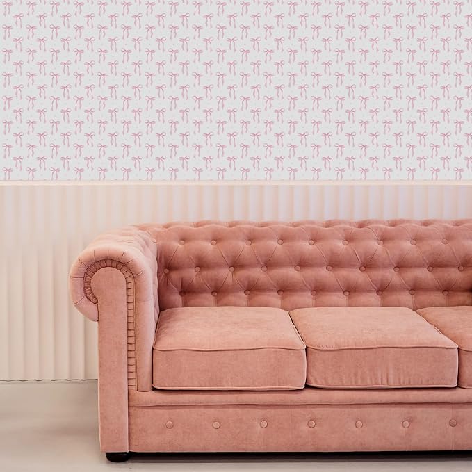 Drydiet Pink Bow Wallpaper Peel and Stick Contact Paper 23.6 x 196.9 | Self Adhesive, Pink Bow Coquette Design, Easy Apply Remove, Wall Sticker for Home Locker Dorm Classroom Living Room Decor - Image 4