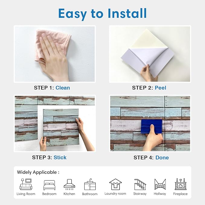 COMSTICKC 3D Peel and Stick Faux Wood Wall Sticker, 10 Pcs 11.8" x 11.8" | Not Real Wood, Lightweight Thin PVC Decorative Wall Panels Designed for DIY Interior Wall Makeover, Cover 9.7 sq ft - Image 8