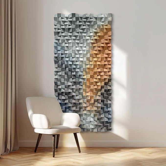 LIUZEYUE - Premium Artisanal 3D Wood Wall Sculpture, Large Hand-Painted Geometric Mosaic Mural, Unique Solid Wood Statement Piece for Luxury Living Room, 2-Way Hanging Orientation 35.4"x70.8" - Image 6