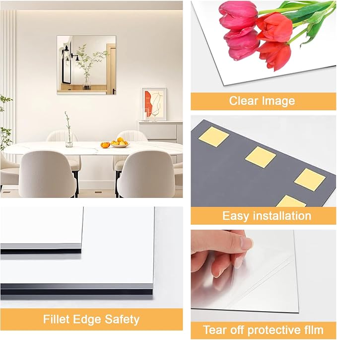 16x16 in Acrylic Mirror Sheet for Wall, 2.5mm Plastic Wall Mirror - Image 4