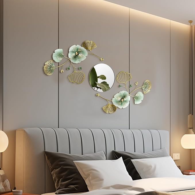 Tandefio 3 Pcs Metal Decorative Wall Mirrors for Living Room Metal Ginkgo Leaf Mirror Modern Creative Wall Decor Art Hanging Decor Mirror for Entrance Bedroom Living Room (Gold Green,16.inches) - Image 5