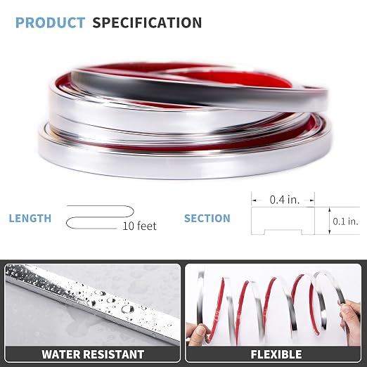 Art3d 10 ft Peel and Stick Flexible Vinyl Molding Trim, Stainless Steel - Image 2