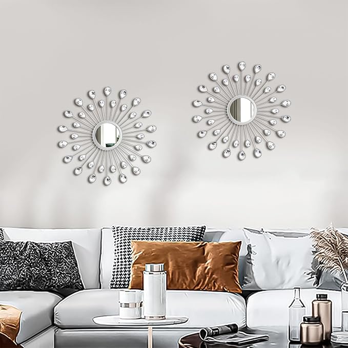 2 Pack Metal Mirrors for Wall Boho Sunburst Wall Mirror Home Decor Modern Decorative Wall Art for Bedroom Living Room Entryway - Image 7