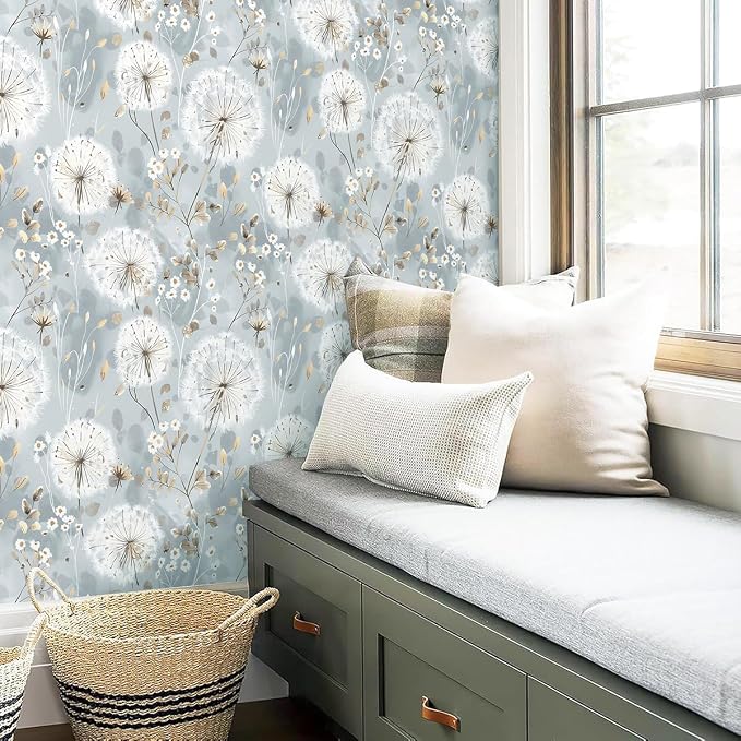 Nukofal Floral Wallpaper Peel and Stick Dandelion Contact Paper for Cabinet | Dandelion Peel and Stick Wallpaper Floral Contact Paper 16.9"x590.5" Self Adhesive Removable Waterproof Drawers Decor Vinyl - Image 4